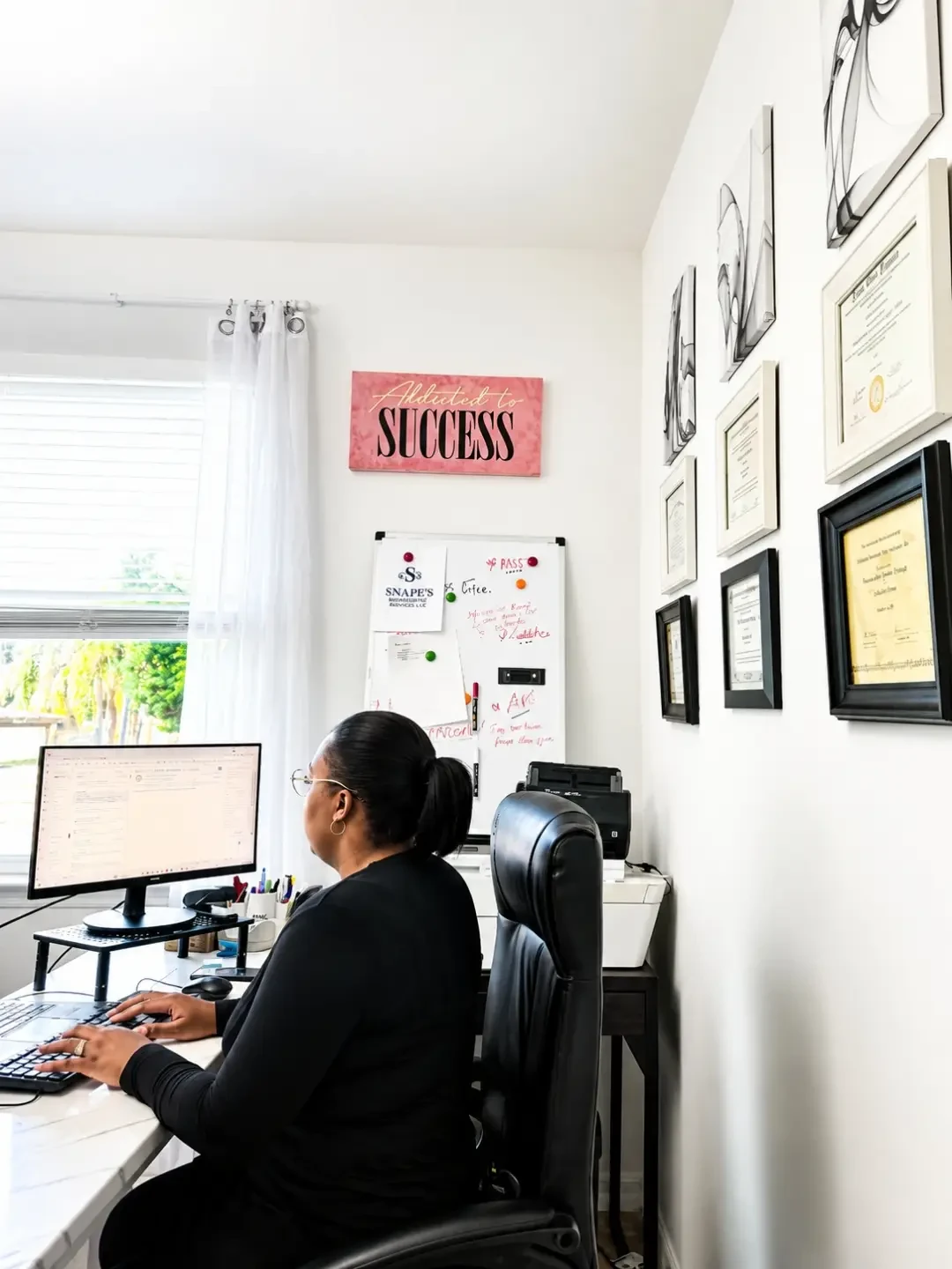 Bookkeeper working at a desk with multiple screens